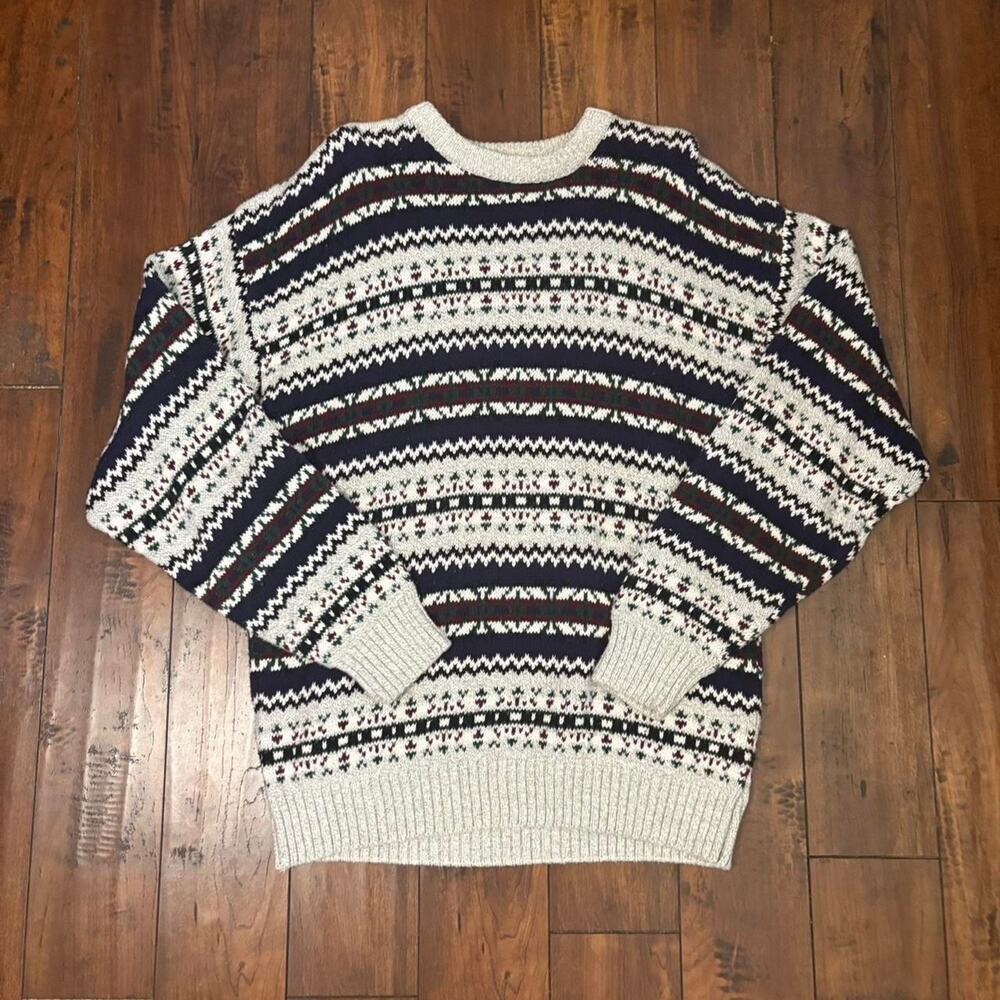 Vintage 90s Greatland Knit Sweater Mens L Striped Grandpa Chunky Made in USA
